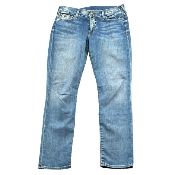 True Religion Jeans Womens 27 Victoria Skinny Medium Wash Distressed Stretch USA - Picture 1 of 13